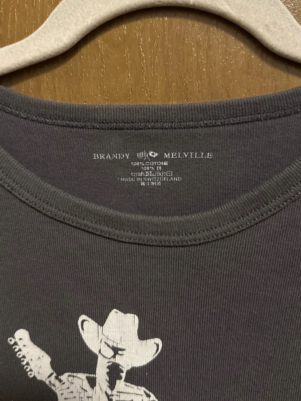 Brandy Melville Charcoal Tee with White Nashville Skeleton Graphic - Picture 2 of 2